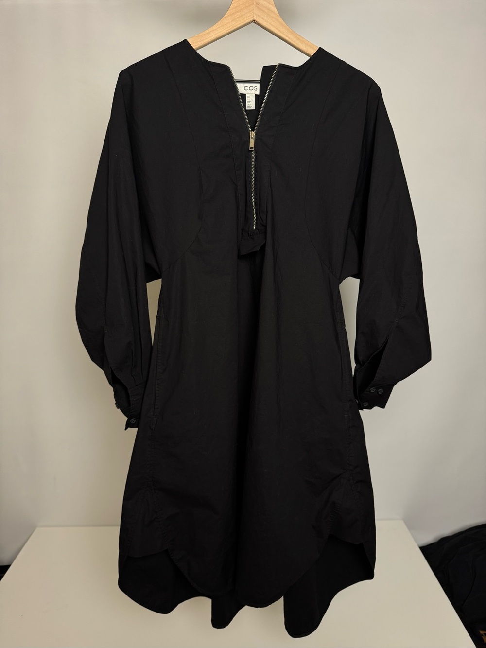 NWOT COS Oversized Cotton Zip Front Tunic Dress Black Size 6